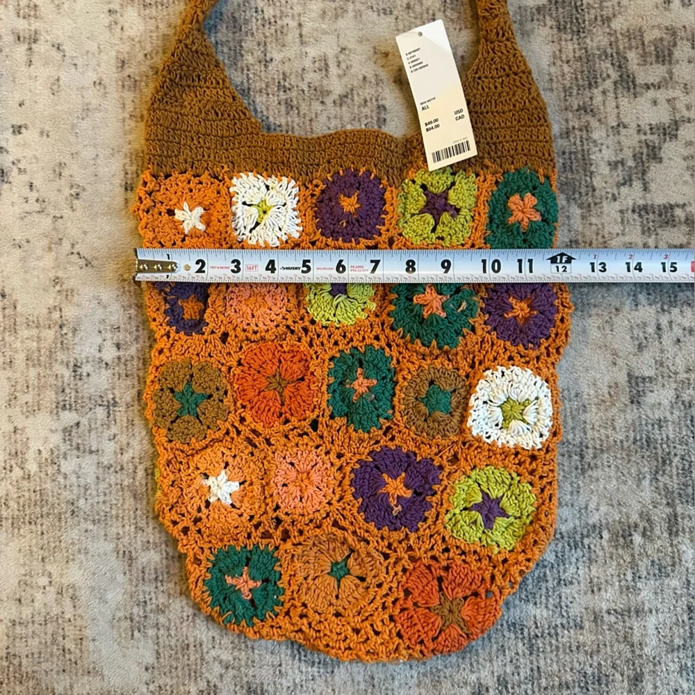 UO HANDMADE Crochet Granny Square Shoulder‎ Bag Brown + Orange NEW! $49